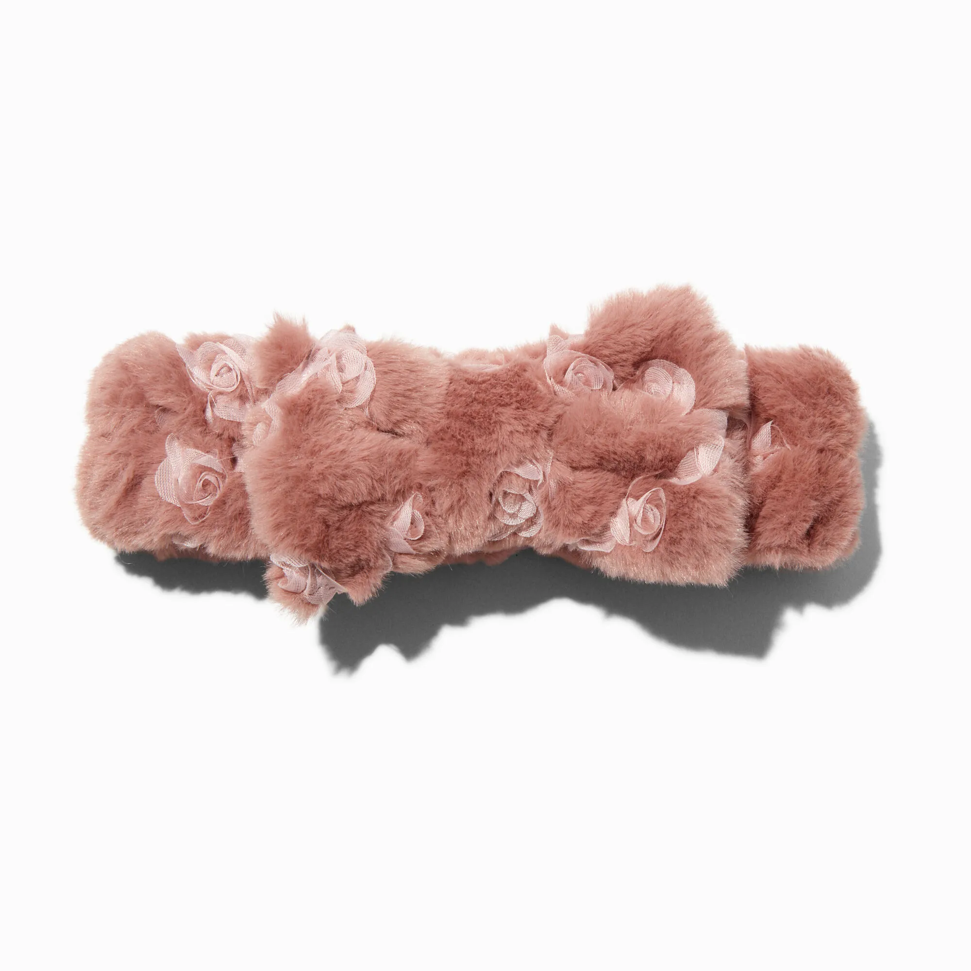 Bandeau à nœud pour maquillage en fausse fourrure rose poudré