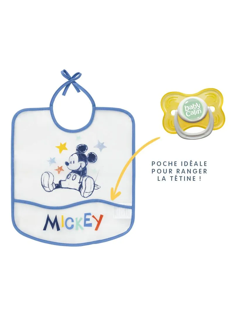 Bavoir 6 mois imperméable avec poche 28x32 cm - Mickey Cool - Bleu