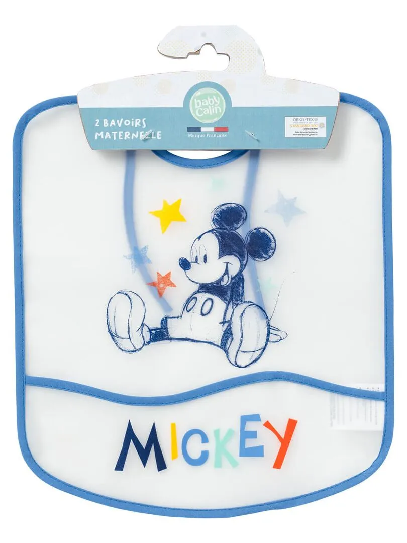 Bavoir 6 mois imperméable avec poche 28x32 cm - Mickey Cool - Bleu