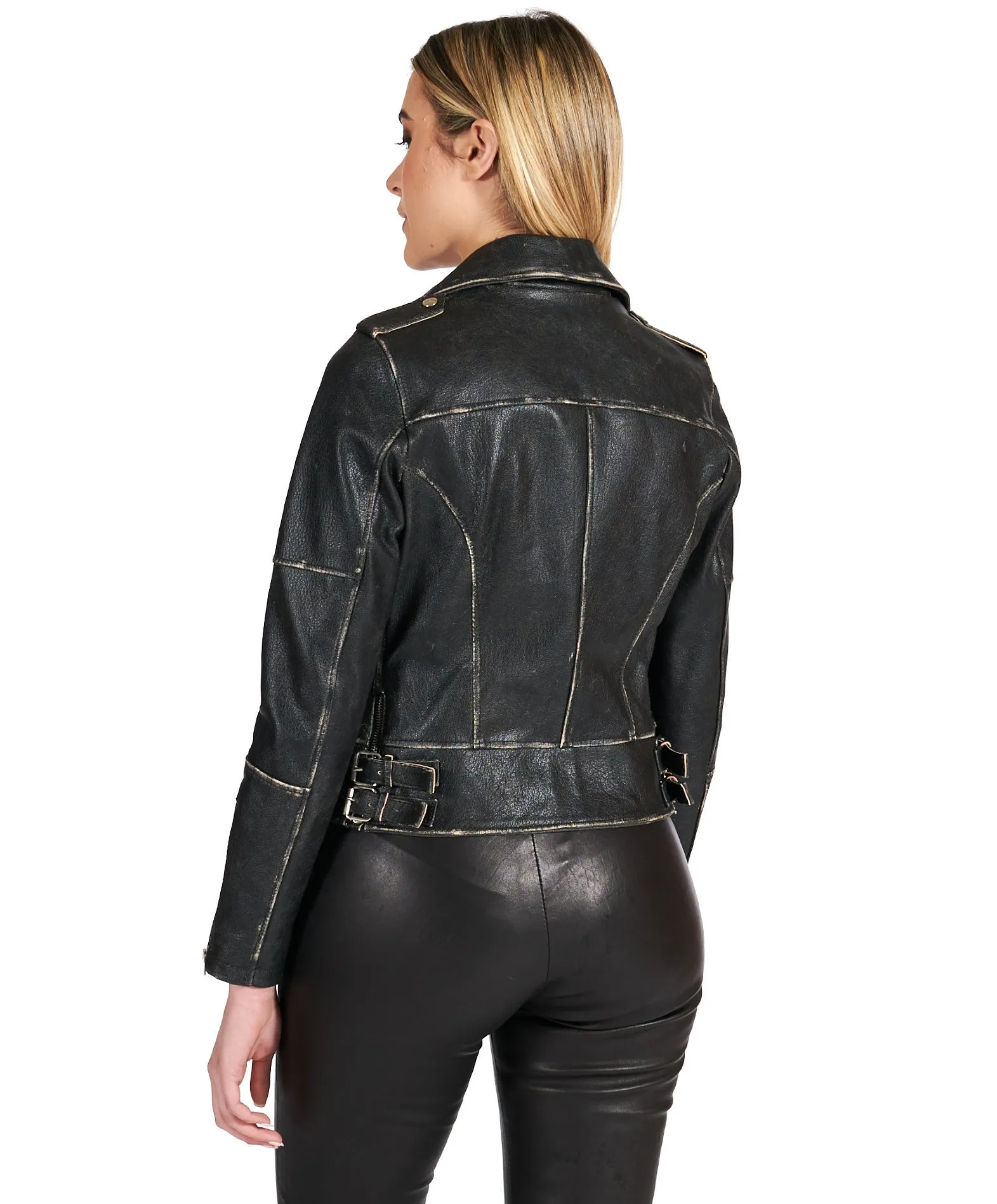 Blouson cuir femme motard noir vintage 