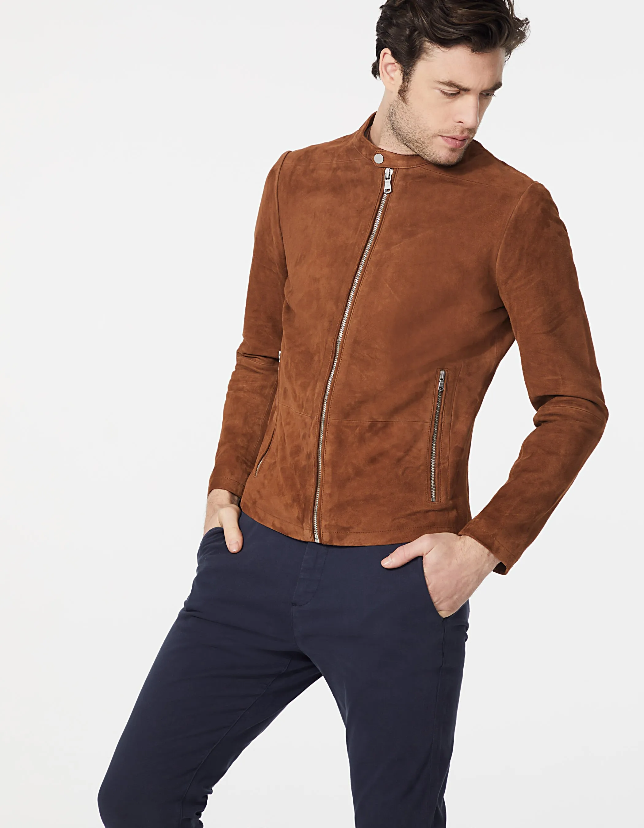 Blouson moka en cuir velours Homme