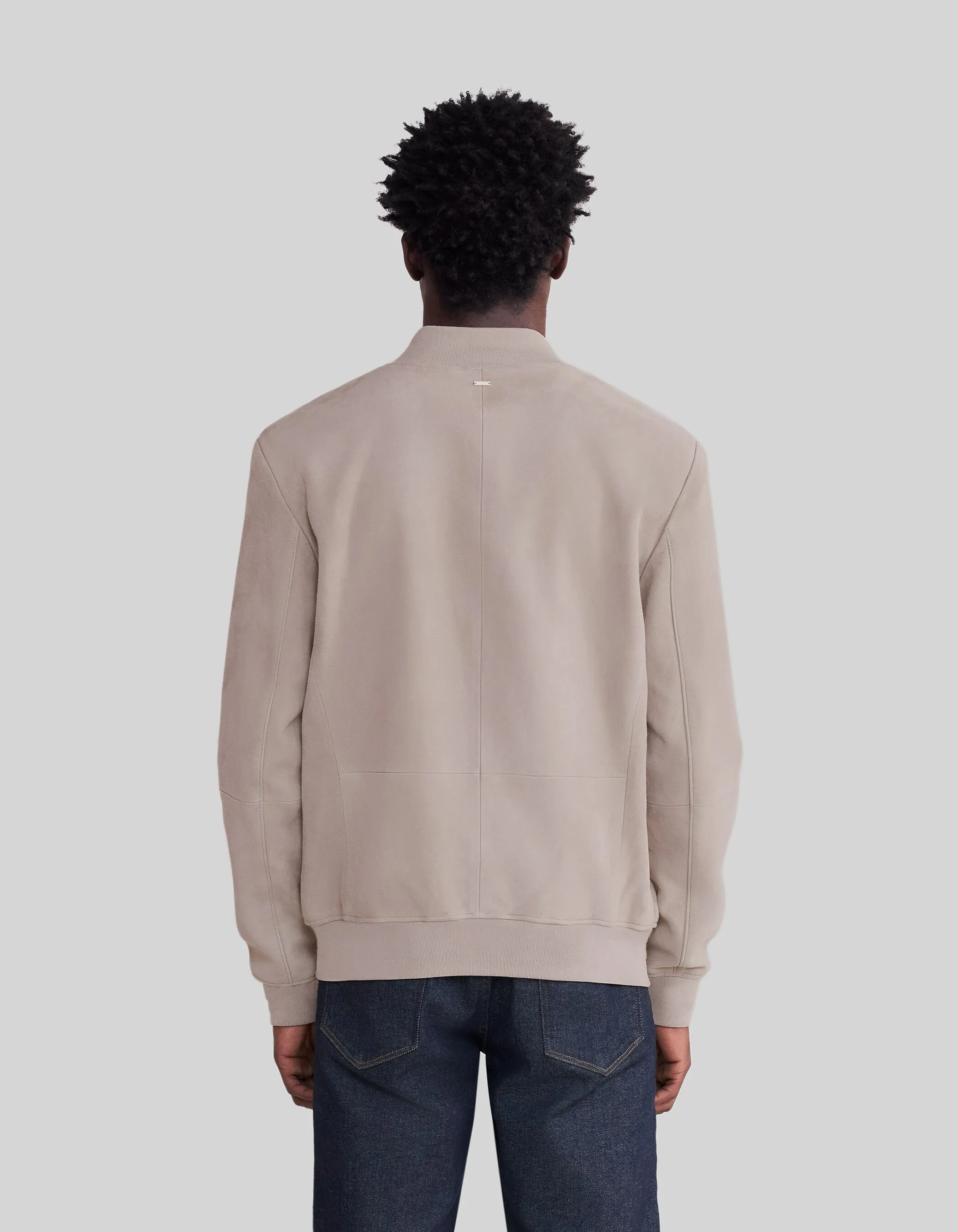 Bomber beige en cuir velours Homme