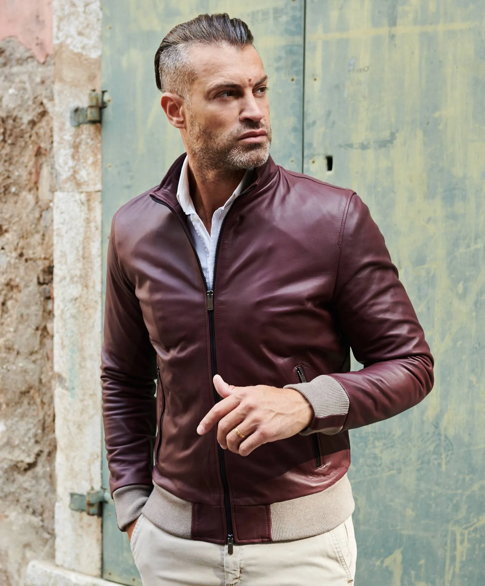 Bomber cuir homme veste en cuir bordeaux blouson cuir bordeaux 106