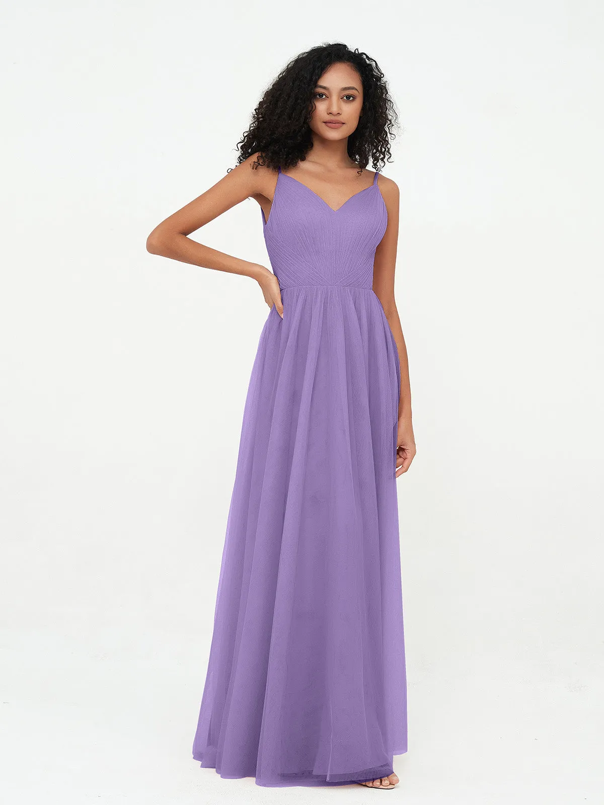 Bretelles Spaghetti Robes Maxi Plissé en Tulle Tahiti