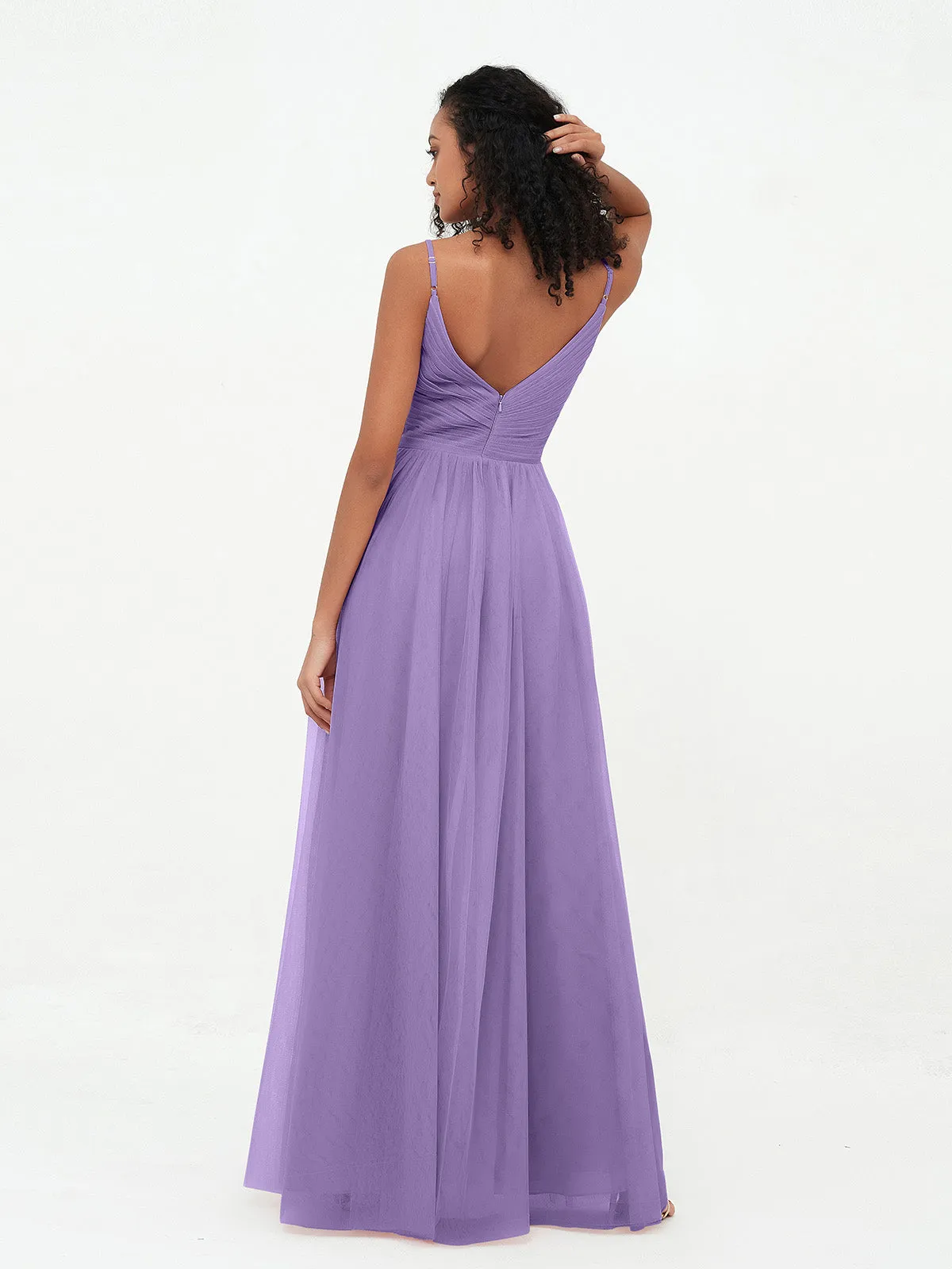 Bretelles Spaghetti Robes Maxi Plissé en Tulle Tahiti