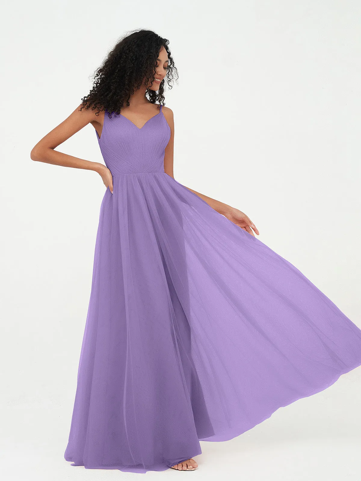 Bretelles Spaghetti Robes Maxi Plissé en Tulle Tahiti