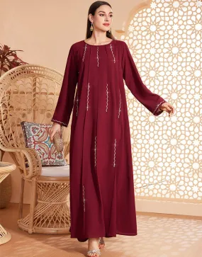 Caftan marocain d'été à manches longues bordeaux