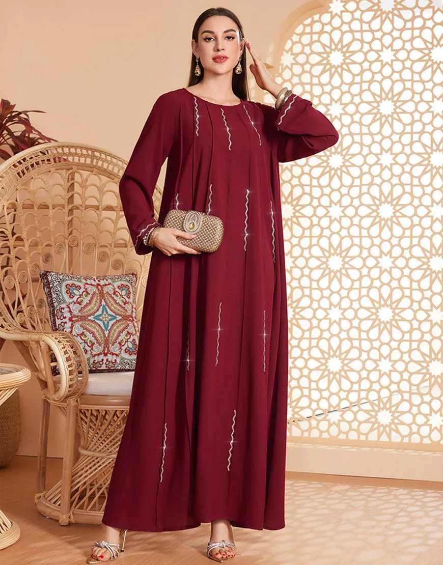 Caftan marocain d'été à manches longues bordeaux