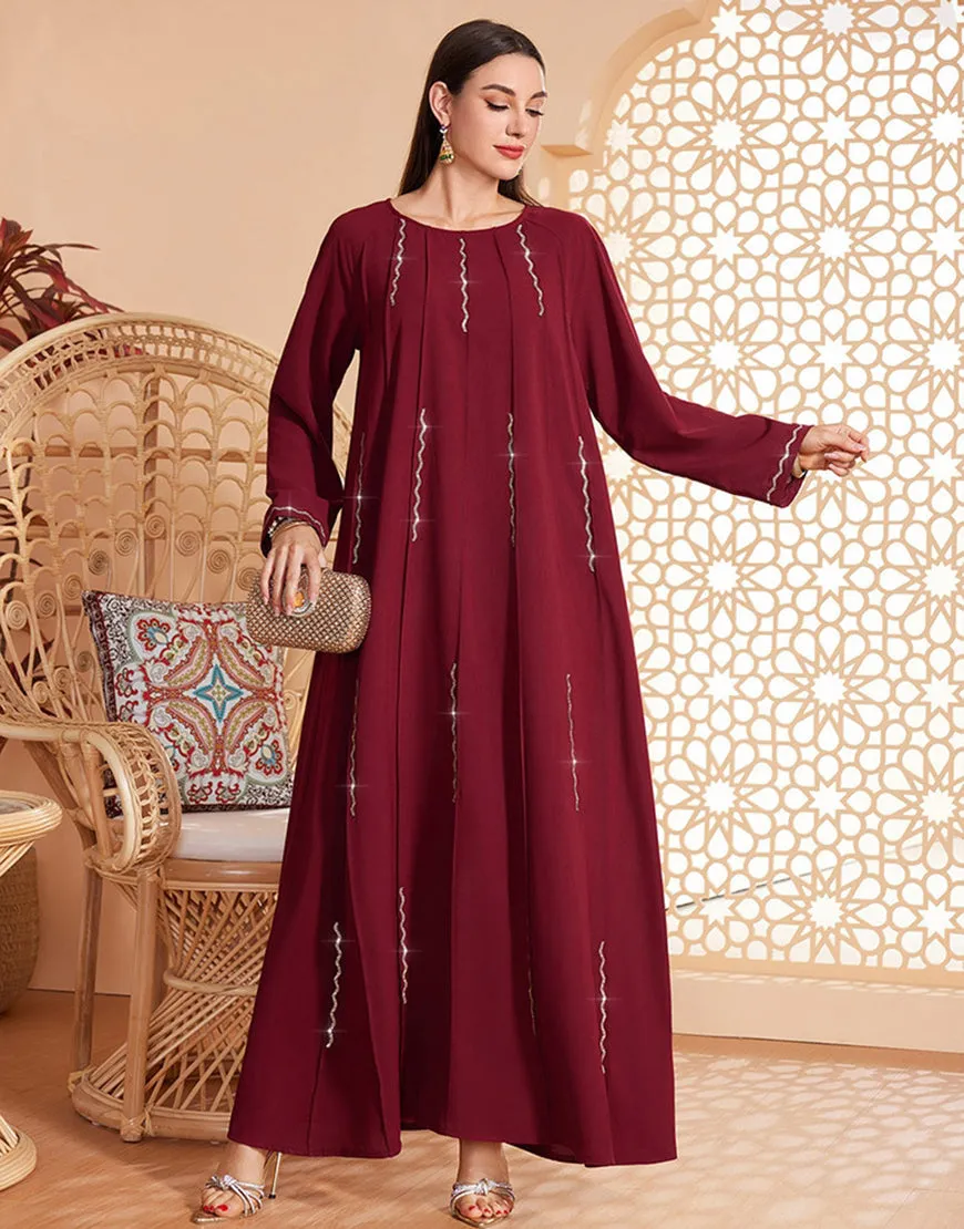 Caftan marocain d'été à manches longues bordeaux