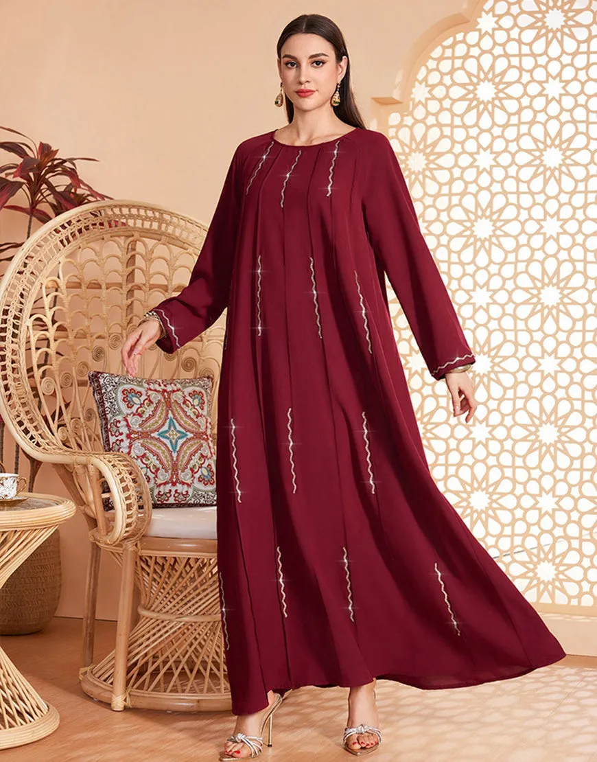 Caftan marocain d'été à manches longues bordeaux