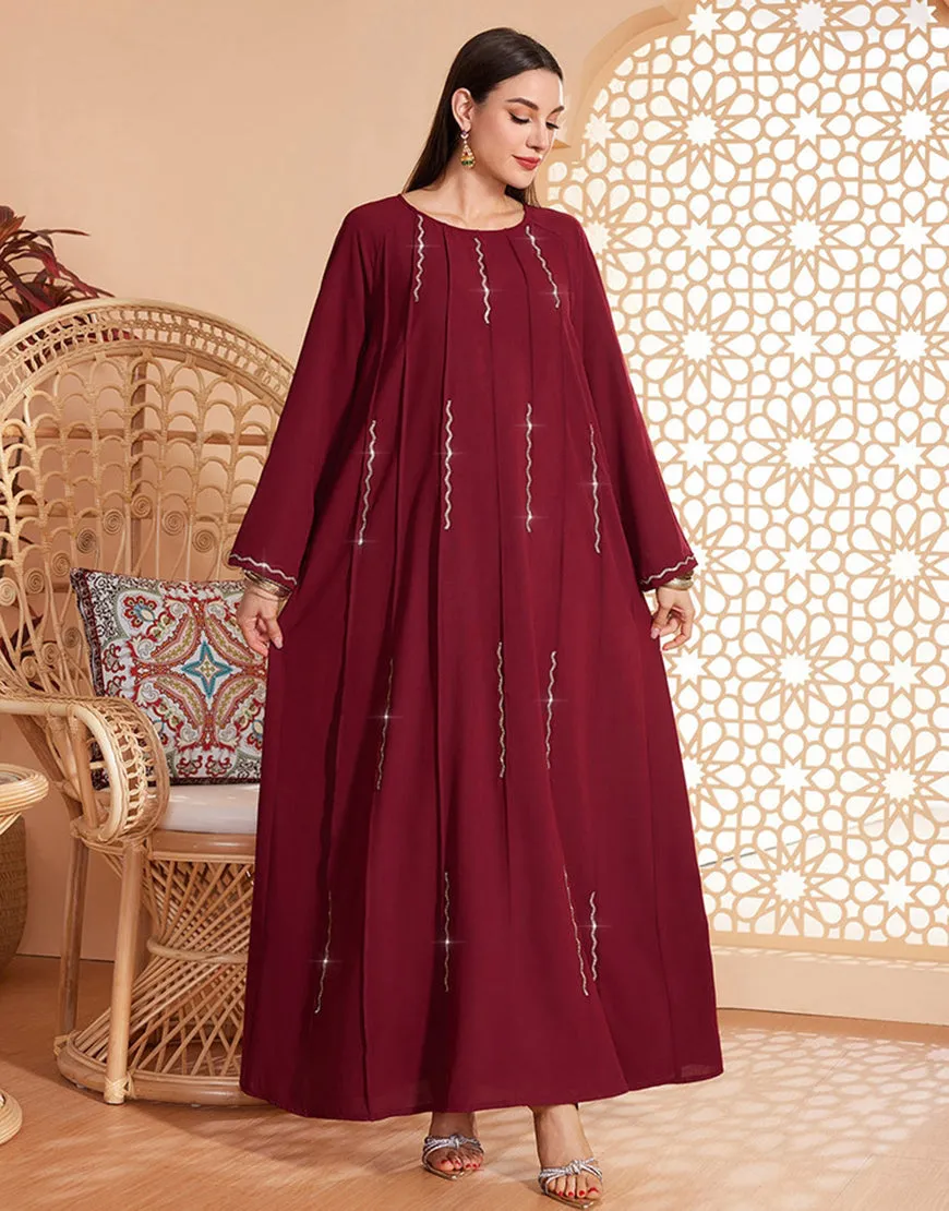 Caftan marocain d'été à manches longues bordeaux