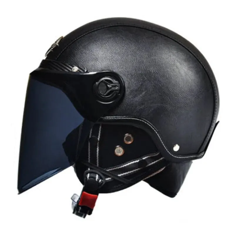 Casque moto rétro noir Samty