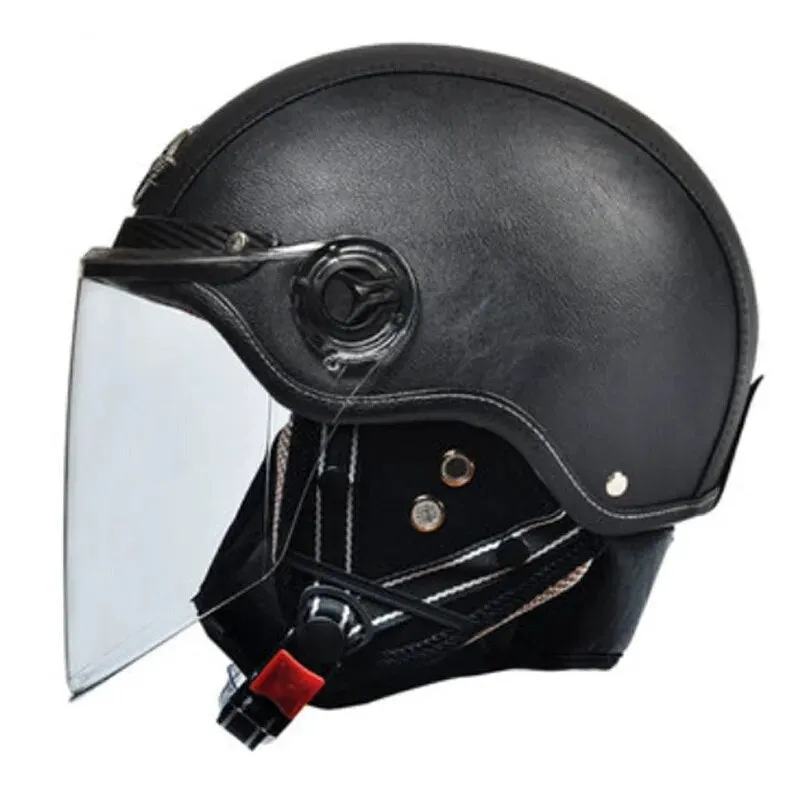 Casque moto rétro noir Samty