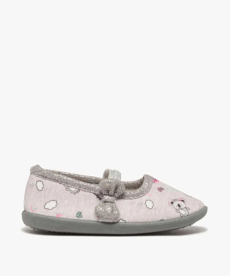 chaussons en forme de ballerines en jersey imprime fille blanc