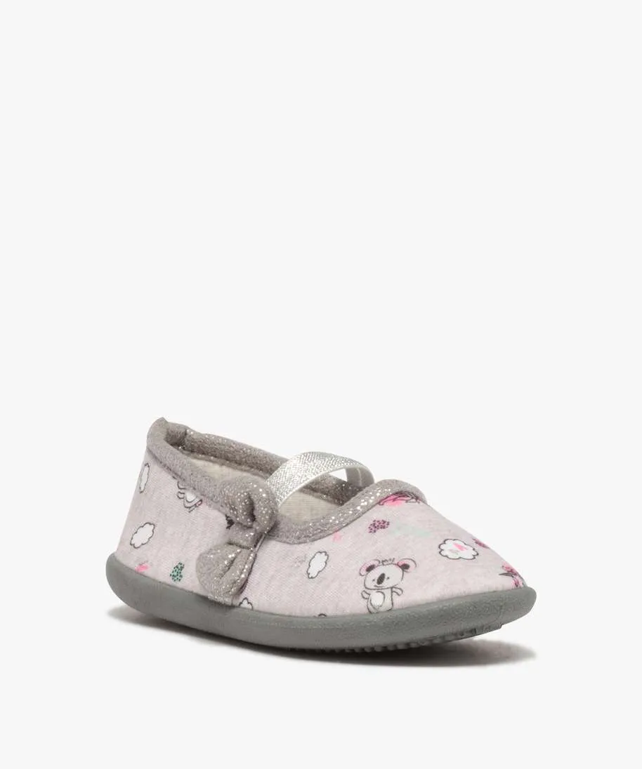 chaussons en forme de ballerines en jersey imprime fille blanc