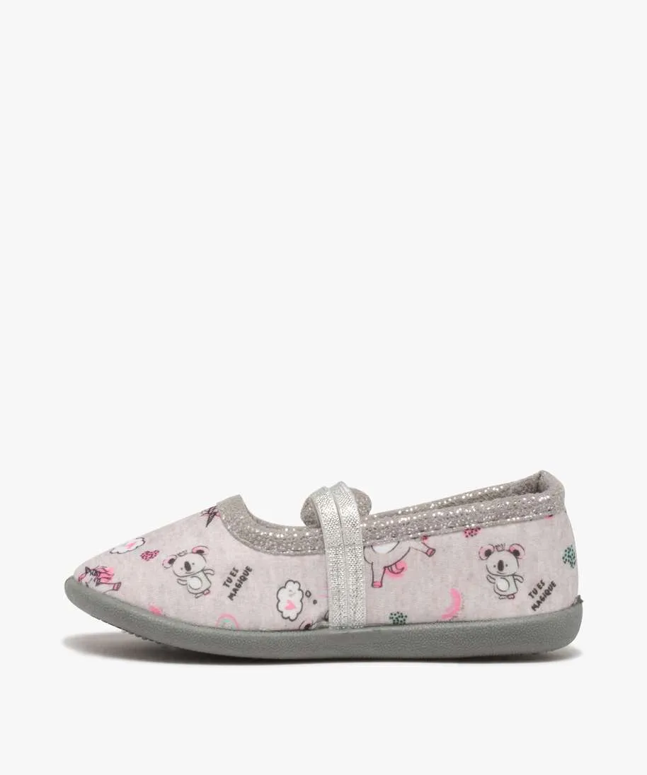 chaussons en forme de ballerines en jersey imprime fille blanc