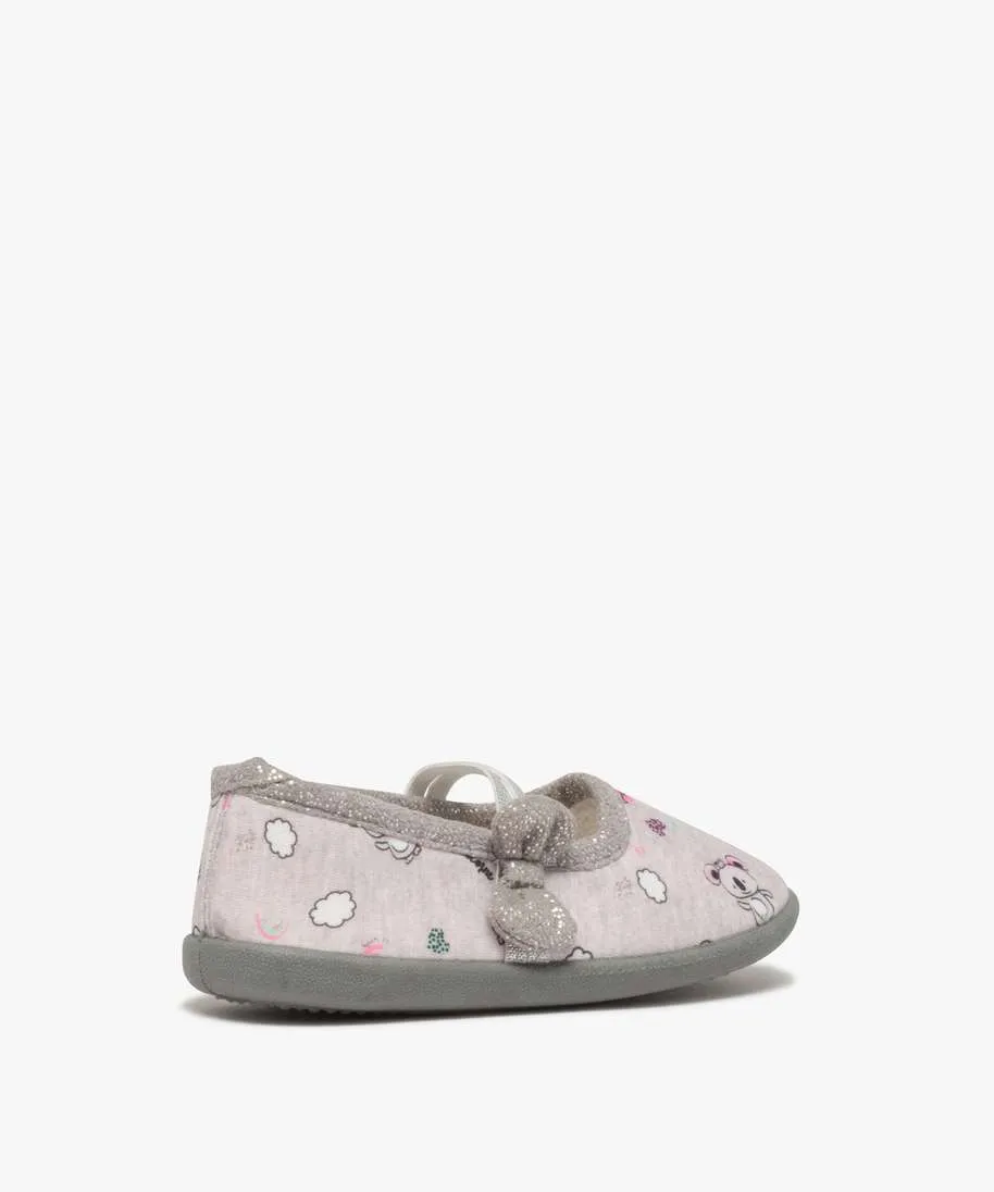 chaussons en forme de ballerines en jersey imprime fille blanc