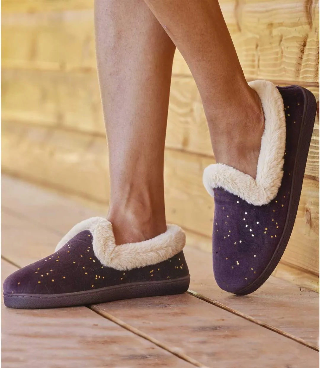 Chaussons en Velours et Fausse Fourrure