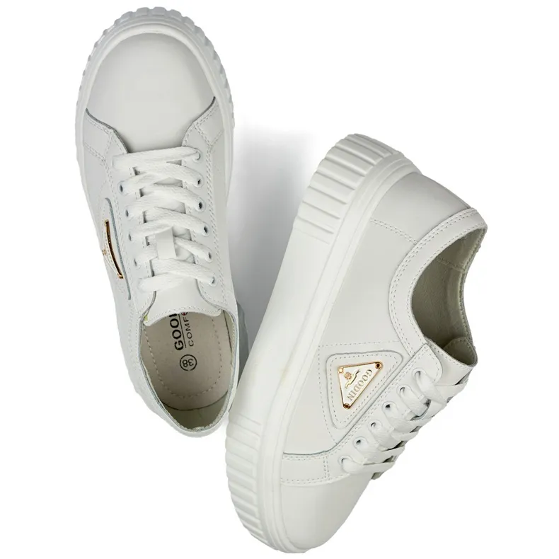 Chaussures de sport blanches pour femmes en cuir naturel, chaussures de sport en cuir pour femmes