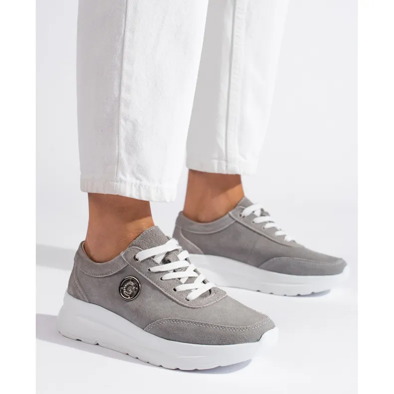 Chaussures de sport en cuir gris