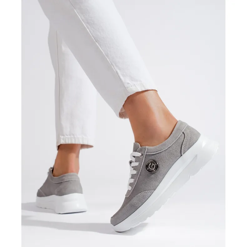 Chaussures de sport en cuir gris