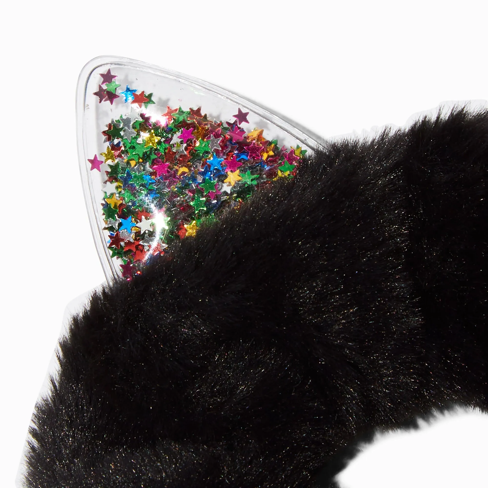 Chouchou de taille moyenne oreilles de chat confetti en fausse fourrure noire