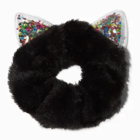 Chouchou de taille moyenne oreilles de chat confetti en fausse fourrure noire