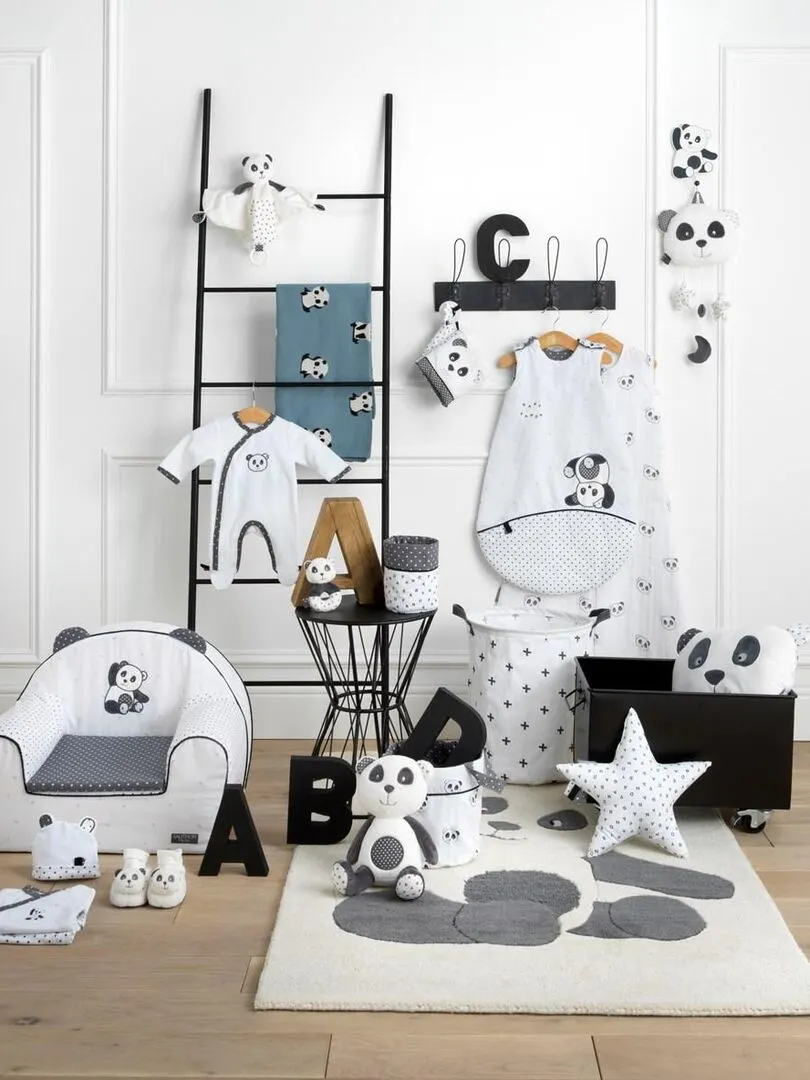 Doudou panda en velours - SAUTHON - Gris