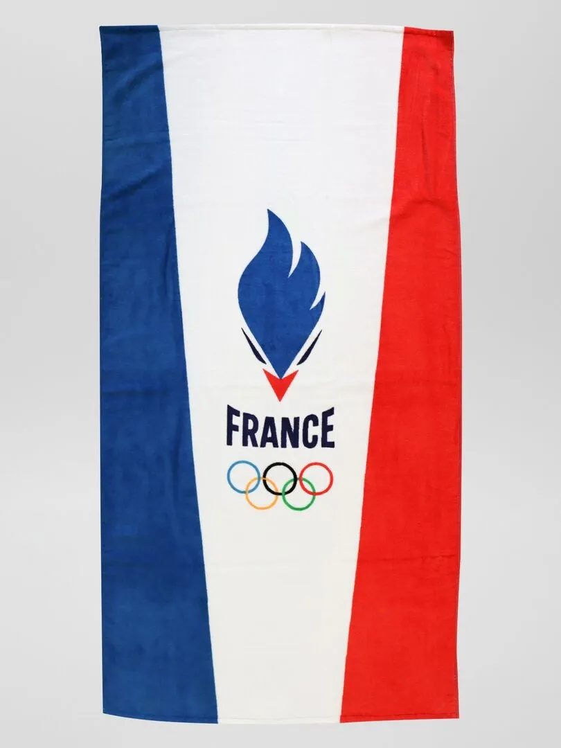 Drap de plage en velours - Bleu/blanc/rouge