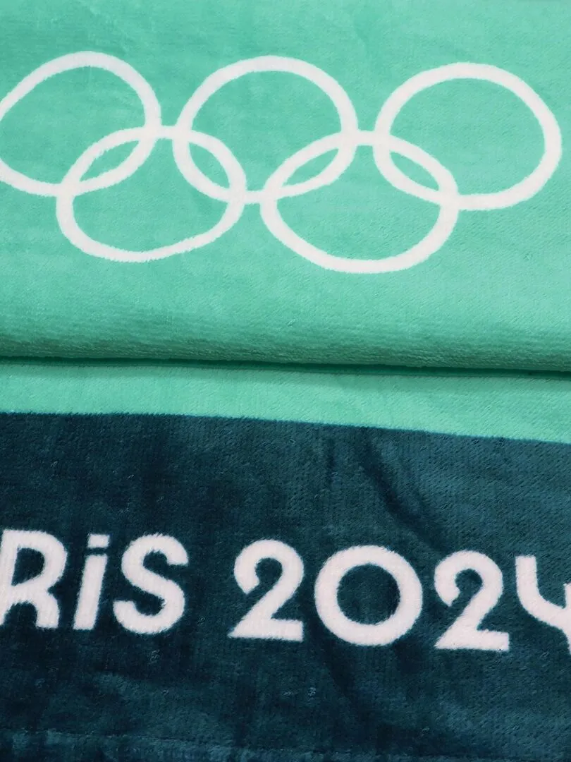 Drap de plage imprimé 100% coton, PARIS 2024 JEUX OLYMPIQUES VAINQUEUR - Vert