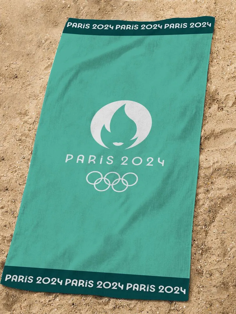 Drap de plage imprimé 100% coton, PARIS 2024 JEUX OLYMPIQUES VAINQUEUR - Vert