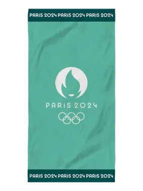 Drap de plage imprimé 100% coton, PARIS 2024 JEUX OLYMPIQUES VAINQUEUR - Vert