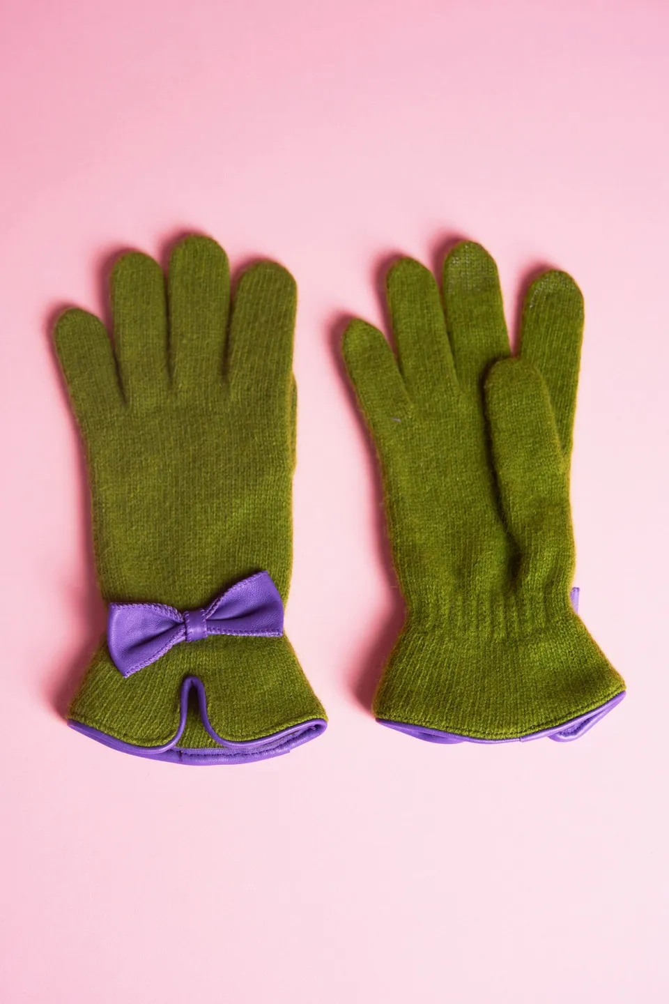 Gants En Laine Noeud En Cuir