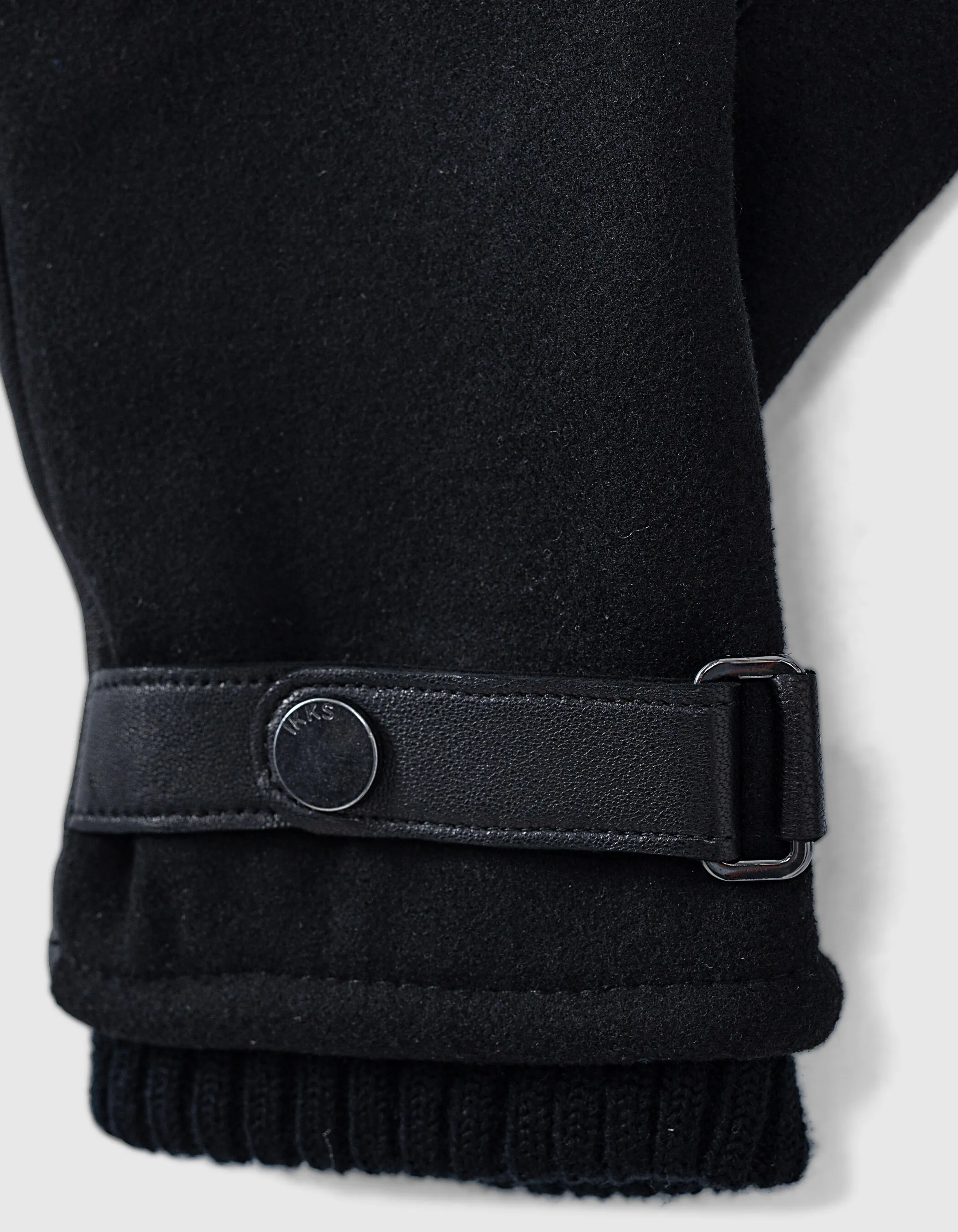 Gants noirs bi matière en cuir et laine feutrée Homme