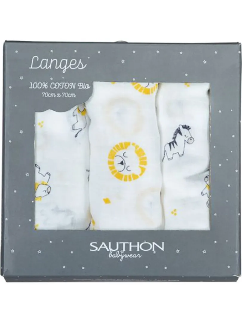 Lot de 3 langes en coton bio Pluche et Pompon (70 x 70 cm) - Jaune