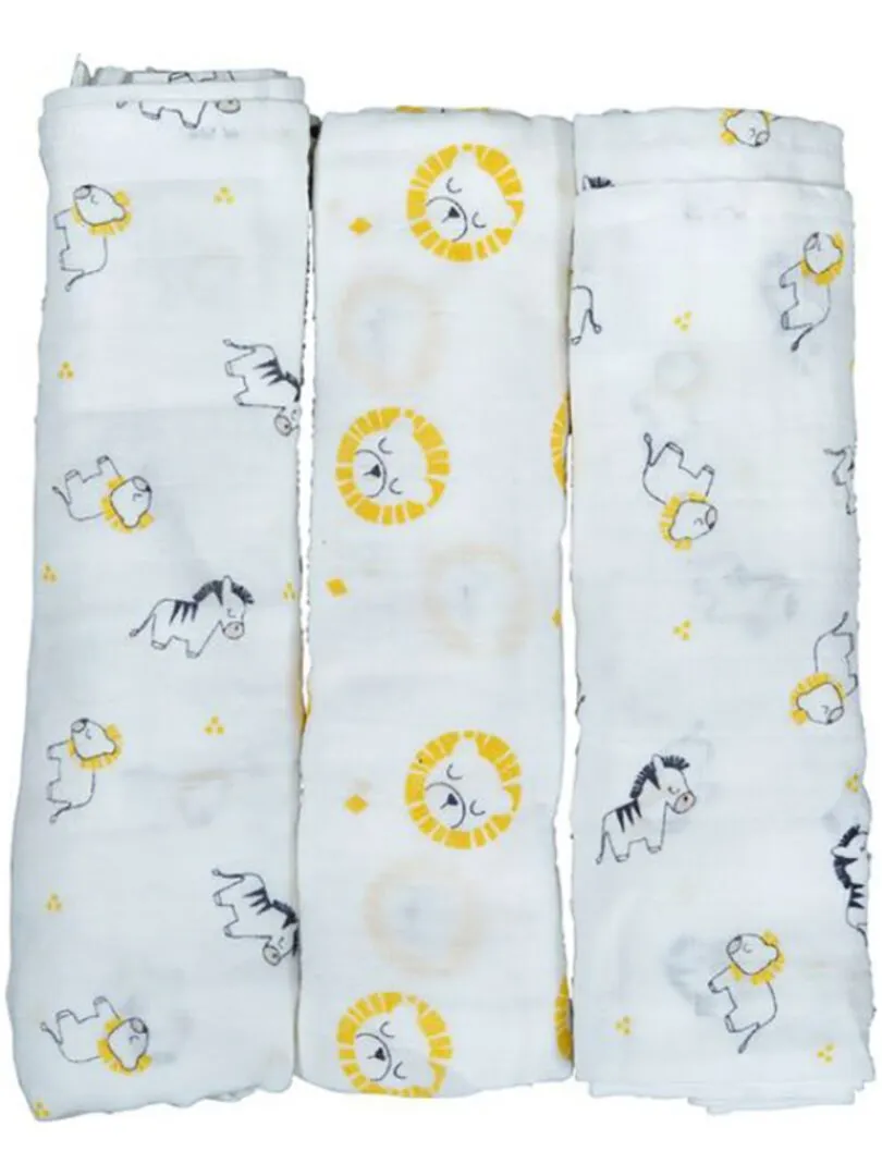 Lot de 3 langes en coton bio Pluche et Pompon (70 x 70 cm) - Jaune