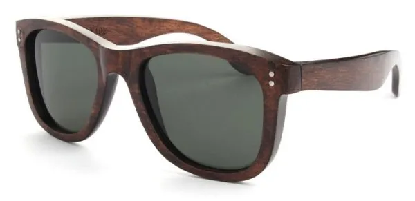 Lunettes de Soleil Retro Monture Bois Wayfarer Verres Fumées