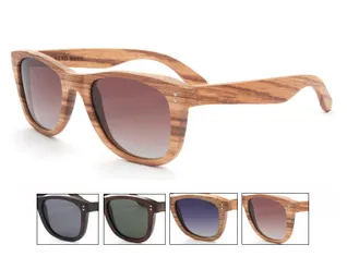 Lunettes de Soleil Retro Monture Bois Wayfarer Verres Fumées