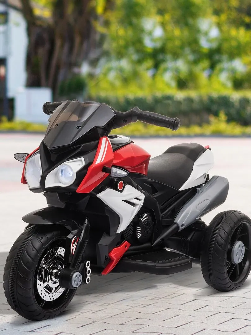 Moto électrique pour enfants 3 roues 6 V 3 Km/h effets lumineux et sonores - Rouge