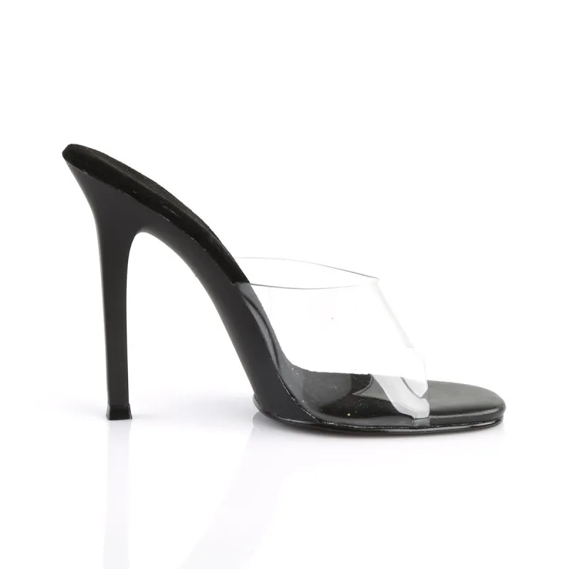 Mule a talon noire à large lanière transparente - Pleaser