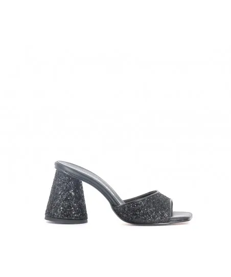 MULES SELLA CUIR GLITTER NOIR