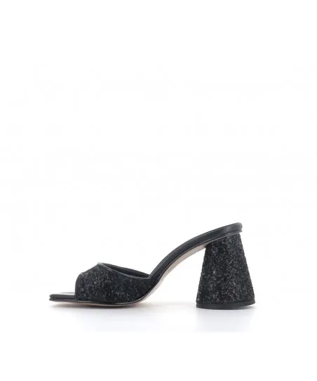 MULES SELLA CUIR GLITTER NOIR