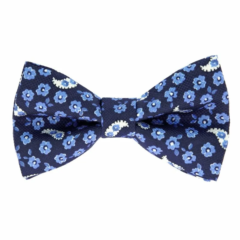 Noeud papillon motif cachemire et fleurs bleu marine