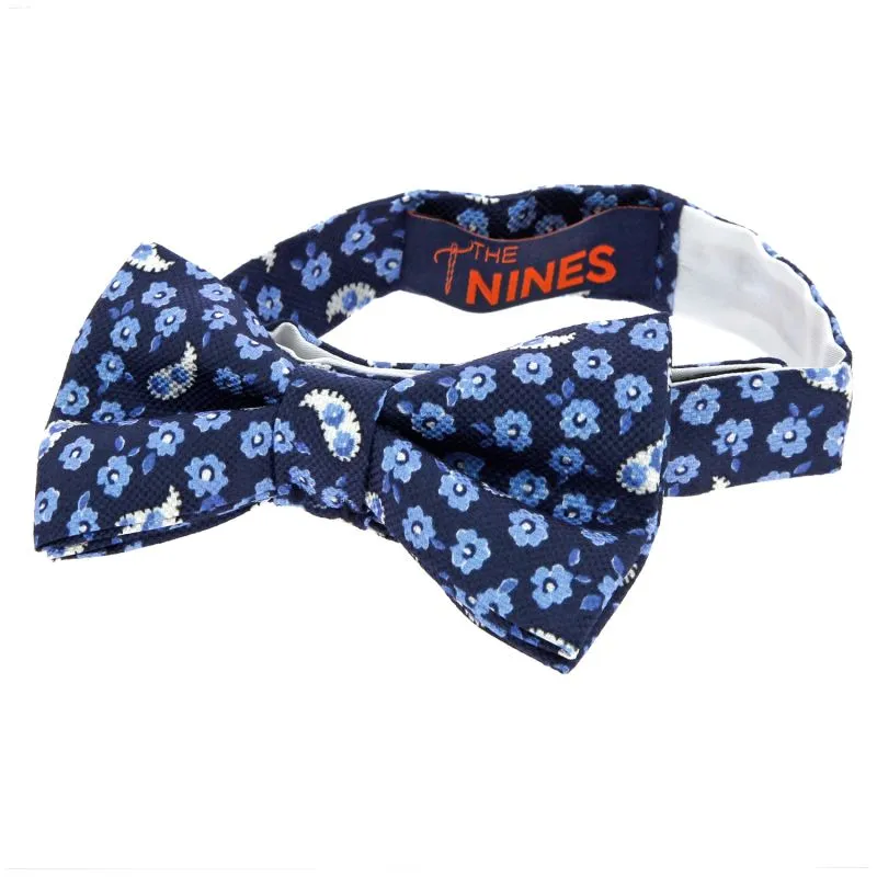 Noeud papillon motif cachemire et fleurs bleu marine