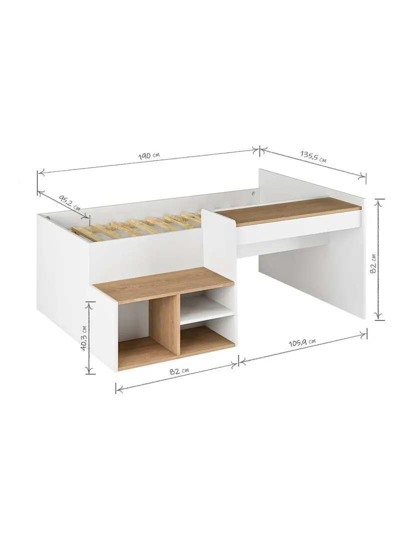 Pack Lit combiné avec bureau et matelas Boruto - AKITEN RETAIL - Blanc Marron