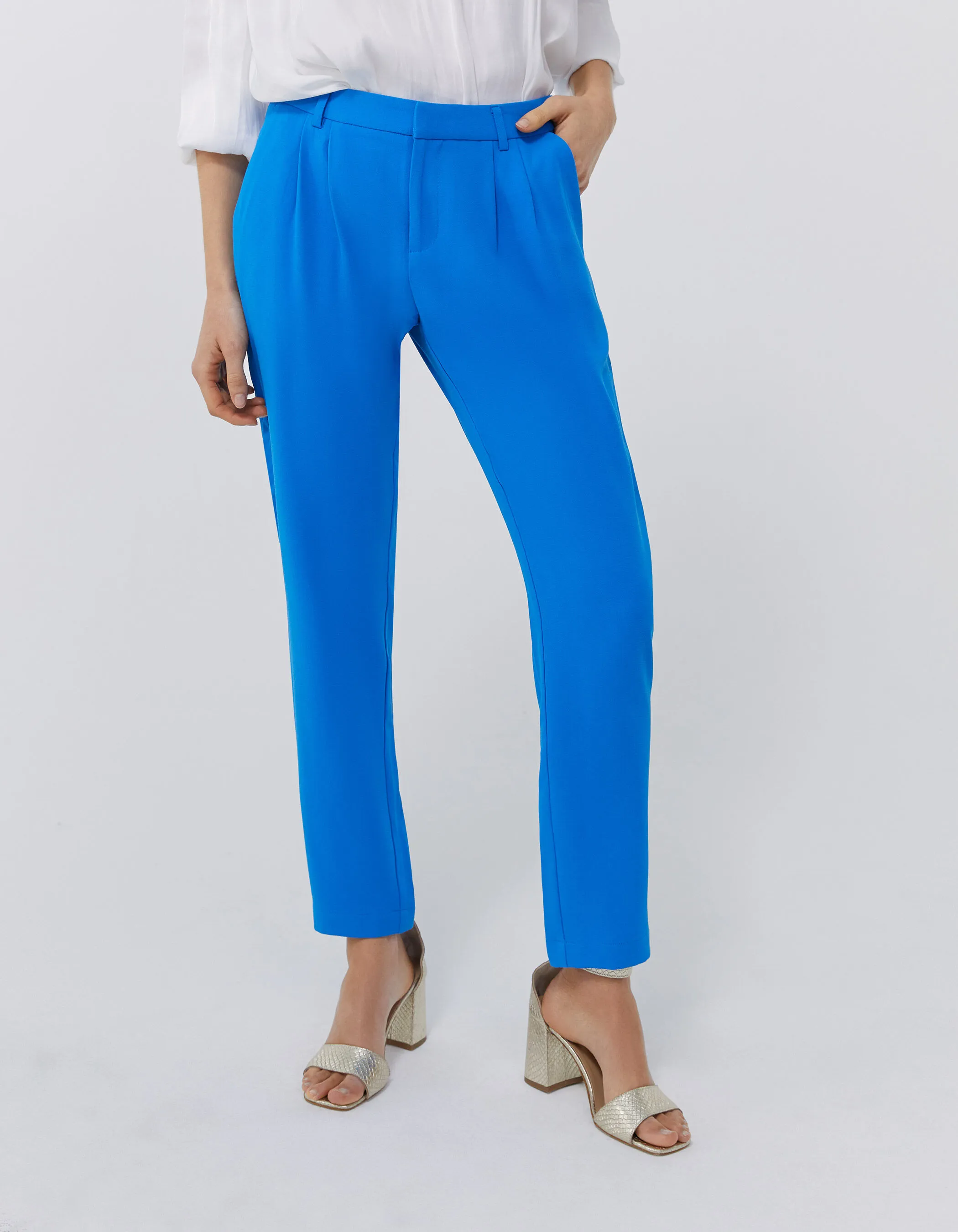 Pantalon de costume droit bleu Femme