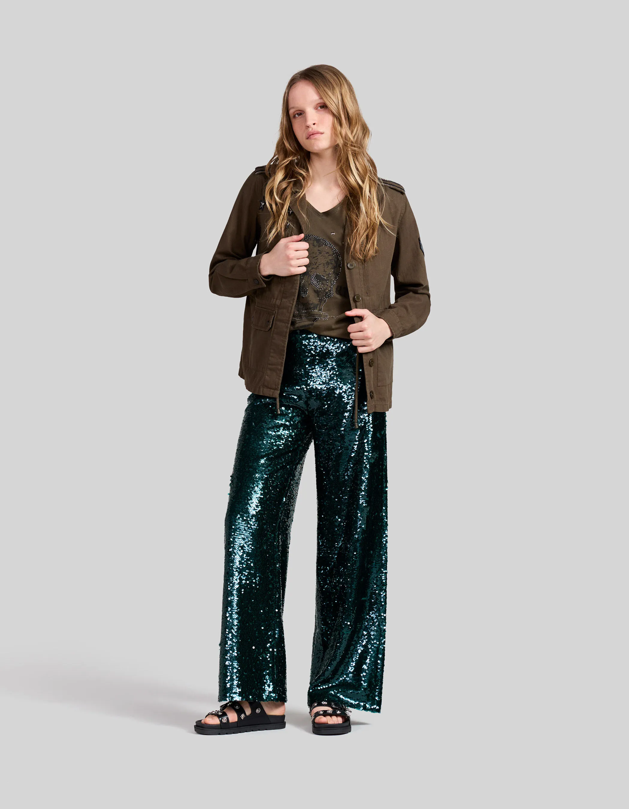 Pantalon de costume malachite tout sequins Femme