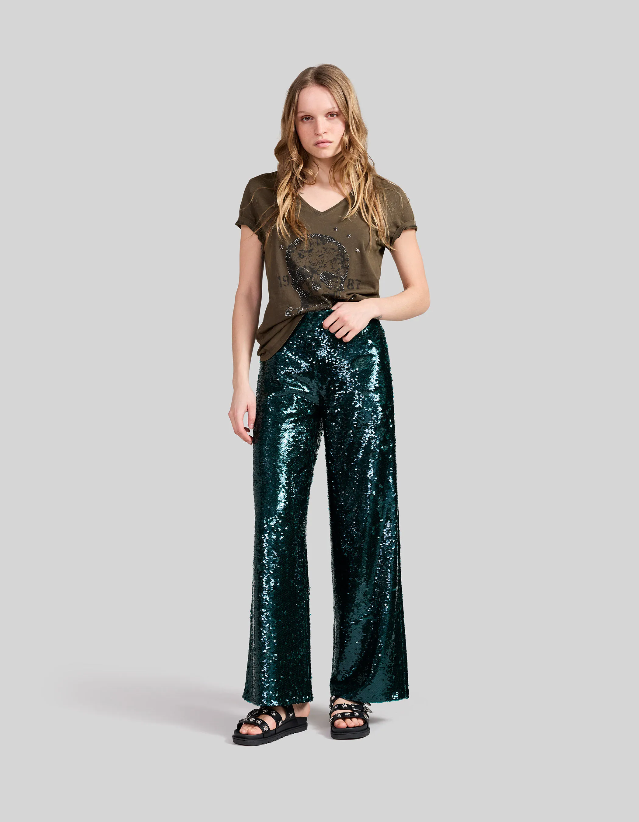 Pantalon de costume malachite tout sequins Femme