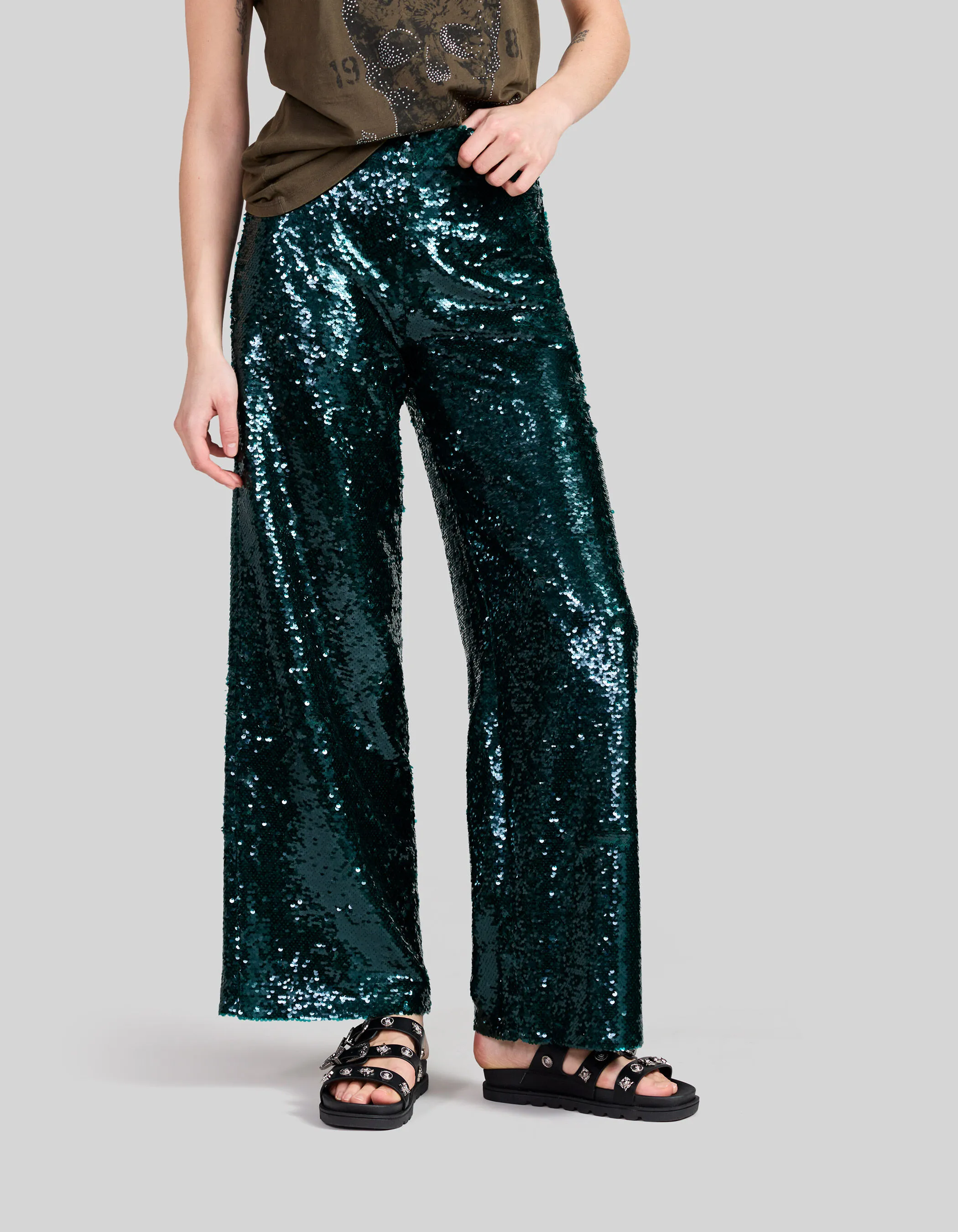 Pantalon de costume malachite tout sequins Femme