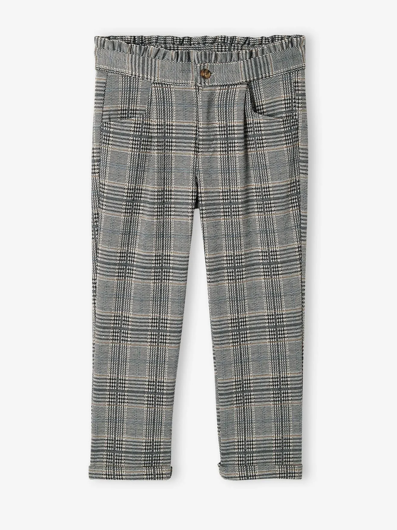 Pantalon à carreaux en lainage fille gris carreaux - Vertbaudet